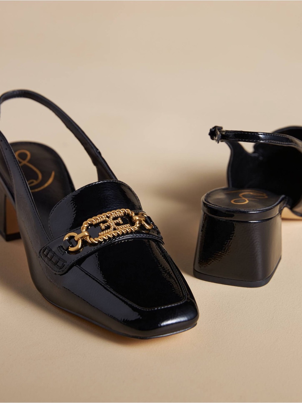 Sam Edelman Teana Patent Slingback Block Heel Loafers Black 7.5
